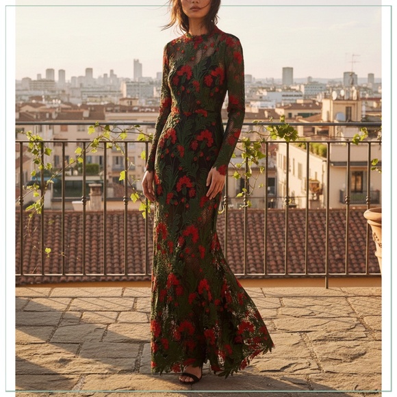 $8150 Oscar de la Renta 2024-25 Marbled Carnation Guipure Lace Runway Gown - Picture 5 of 16